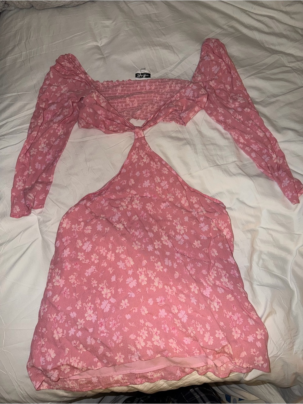 Pink Floral Tie-Front Mini Dress
